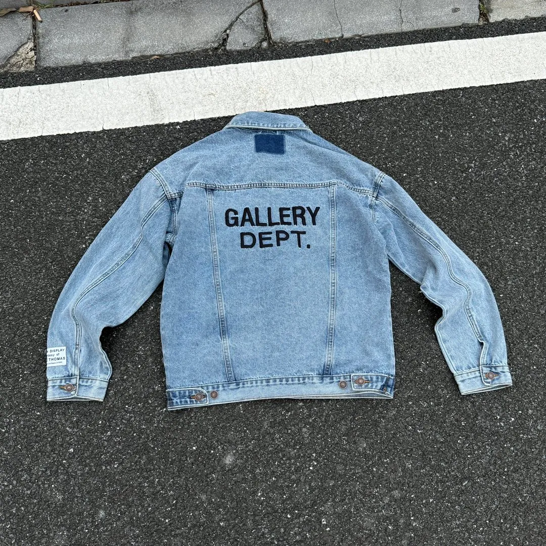 P260💰GA101 GALLERY DEPT. 22fw Vintage Andy Denim Jacket embroidered black logo washed distressed denim jacket denim jacket couple same style Size: S-XL